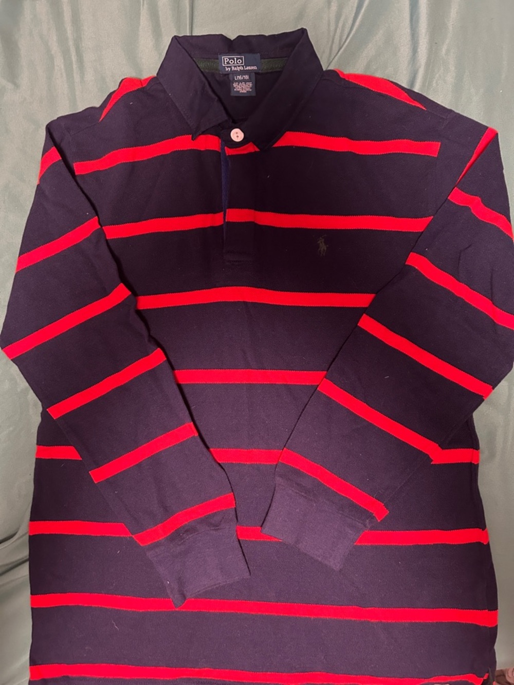 Polo by Ralph Lauren Navy and Red Striped Long-Sleeve Rugby Polo